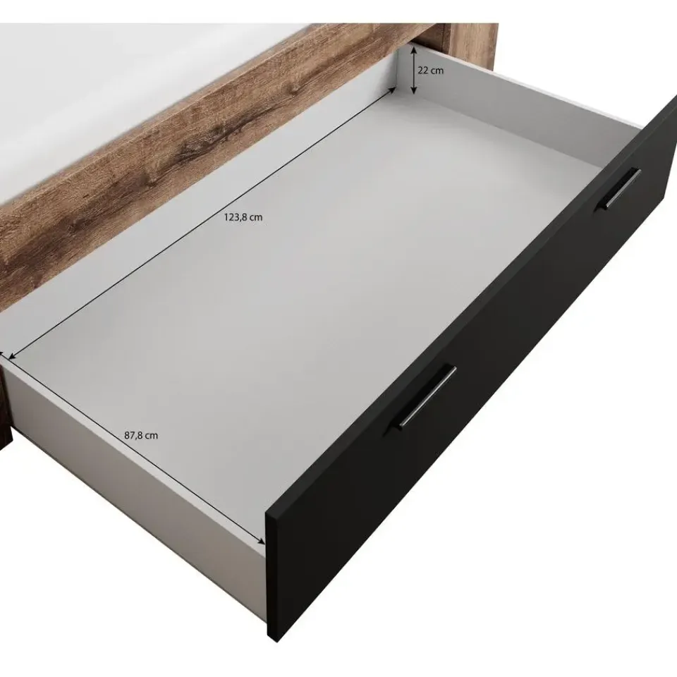 Meubella - Tweepersoonsbed Brown - Zwart - Eiken - 180x200 cm Outlet