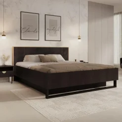 Meubella - Tweepersoonsbed Monor - Zwart eiken - 180x200 cm - Met gaslift Discount