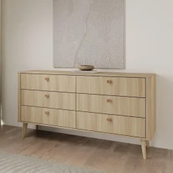 Meubella - Voorne - Ladekast met 6 lades - Eiken - 163x38x83 cm Clearance