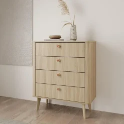 Meubella - Voorne - Ladekast 4 lades - Eiken - 88x38x103 cm Online