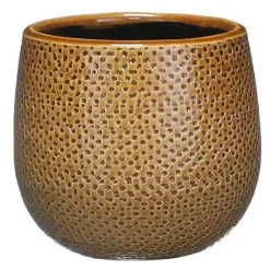 Mica Decorations Bloempot - okergeel - keramiek - ribbel - 14 x 12 cm Sale