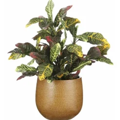 Mica Decorations Bloempot - okergeel - keramiek - ribbel - 14 x 12 cm Sale