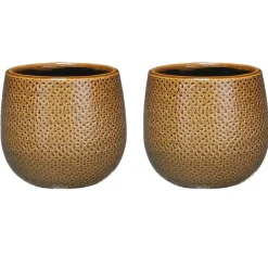 Mica Decorations Bloempot - okergeel - keramiek - ribbel - 14 x 12 cm Sale