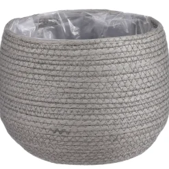 Mica Decorations Bloempot - rotan - grijs - jute - 22 x 19 cm Outlet