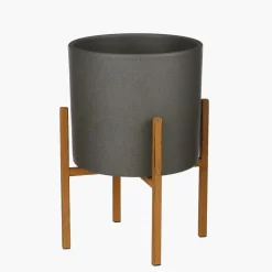 Mica Decorations Bloempot - donkergrijs - mat - keramiek - 23 x 21 cm Outlet