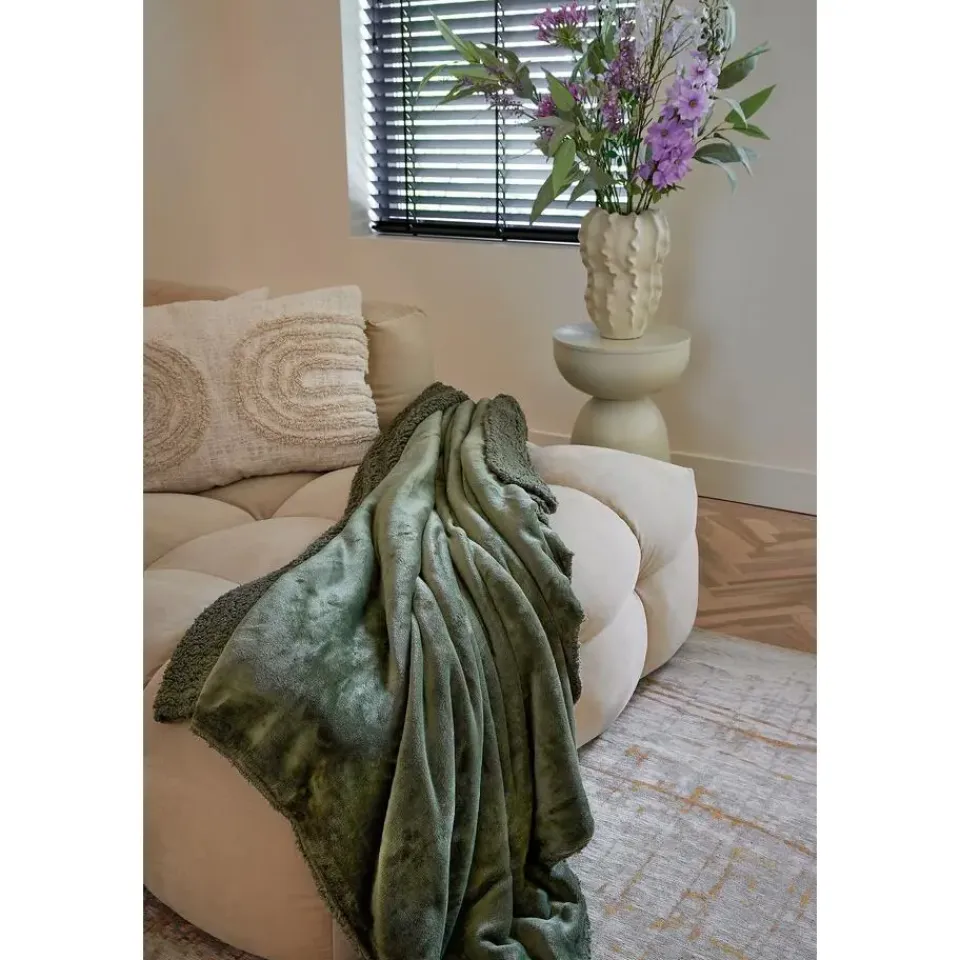 Mica Decorations Bronte Fleece Plaid - L200 x B150 cm - Donkergroen Online
