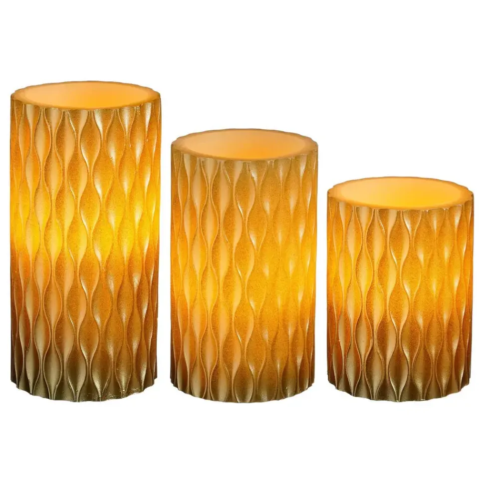 Mica Decorations LED stompkaarsen - 3x st- goud -10/12.5/15 cm Online