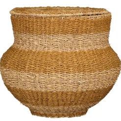 Mica Decorations Opbergmand met Deksel - H48 x Ø55 cm - Jute - Geel Sale