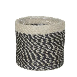 Mica Decorations Plantenmand - naturel met zwart - rotan - 12 x 12 cm Clearance
