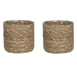 Mica Decorations Plantenpot - rotan - bruin - plantenmand - 12 x 12 cm New