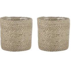 Mica Decorations Plantenpot - rotan - bruin - plantenmand - 16 x 16 cm Clearance