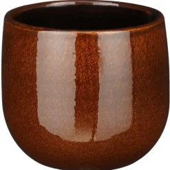 Mica Decorations Plantenpot - keramiek - bruin glans - D14/H12 cm New