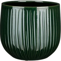 Mica Decorations Plantenpot - donkergroen - glans ribbel -27x25cm Discount