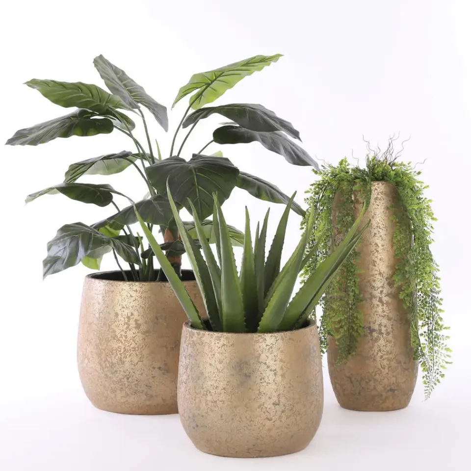 Mica Decorations Vaas - keramiek - flakes - goud - D21 x H55 cm New