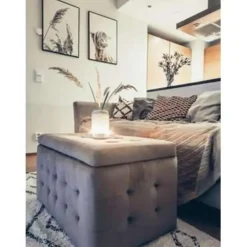 Beliani MICHIGAN - Ottomaan - Bruin - Fluweel Outlet