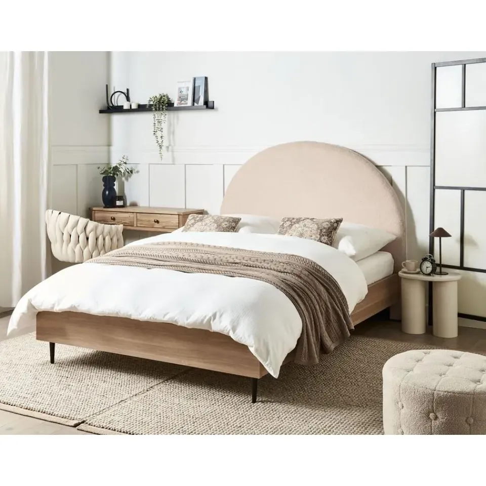 Beliani MILLAY - Bed - Beige - 140 x 200 cm - Bouclé Clearance