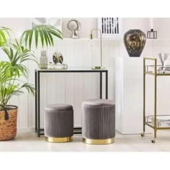 Beliani MIRAMAR - Poef - Grijs - 35/31 cm - Fluweel Clearance