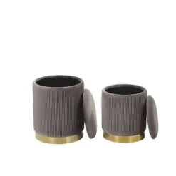 Beliani MIRAMAR - Poef - Grijs - 35/31 cm - Fluweel Clearance