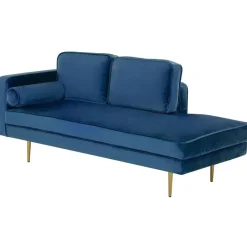 Beliani MIRAMAS - Chaise longue - Blauw - Linkerzijde - Fluweel New