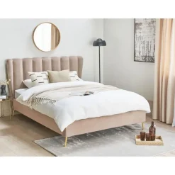 Beliani MIRIBEL - Tweepersoonsbed - Taupe - 140x200 - Fluweel Clearance