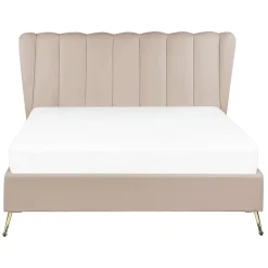 Beliani MIRIBEL - Tweepersoonsbed - Taupe - 140x200 - Fluweel Clearance