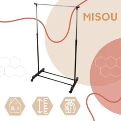 MISOU Kledingrek op Wieltjes Enkel Zwart Metaal Verstelbaar Clearance