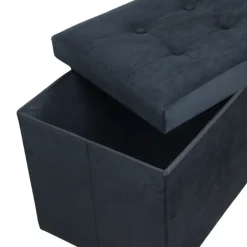MISOU Opbergbox met Bank Velvet Zwart Opbergbank Poef met Opbergruimte Best