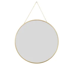 MISOU Spiegel Rond met Ophangketting Wandspiegel Goud Diameter 29 cm Glas