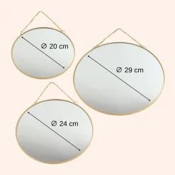 MISOU Spiegel Set van 3 Rond Goud Metaal Wandspiegel Discount