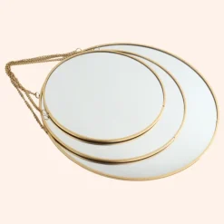 MISOU Spiegel Set van 3 Rond Goud Metaal Wandspiegel Discount