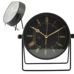 MISOU Tafelklok Zwart Metaal Goude Wijzerplaat 19cm Outlet