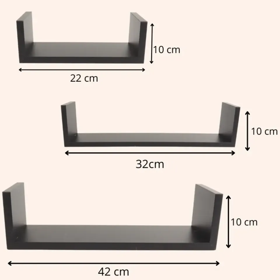 MISOU Zwarte Wandplanken Fotoplank Keuken Woonkamer Zwevend Muurplank 3 Maten Clearance