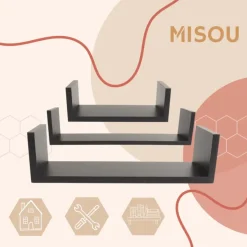 MISOU Zwarte Wandplanken Fotoplank Keuken Woonkamer Zwevend Muurplank 3 Maten Clearance