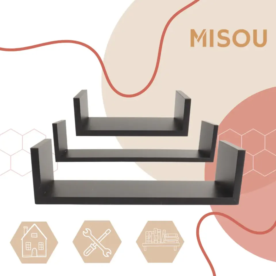 MISOU Zwarte Wandplanken Set van 6 Fotoplank Boekenplank Woonkamer Hot