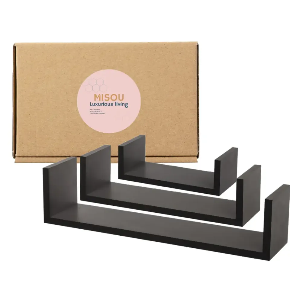 MISOU Zwarte Wandplanken Set van 6 Fotoplank Boekenplank Woonkamer Hot