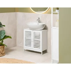 Leen Bakker MISSOULA - Wastafelkast - Wit - Bamboehout Outlet