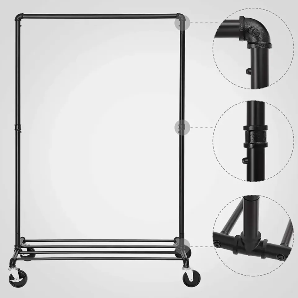 ACAZA Mobiel kledingrek - 1 rail - zwart Discount