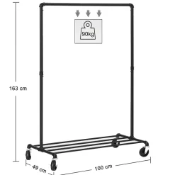 ACAZA Mobiel kledingrek - 1 rail - zwart Discount