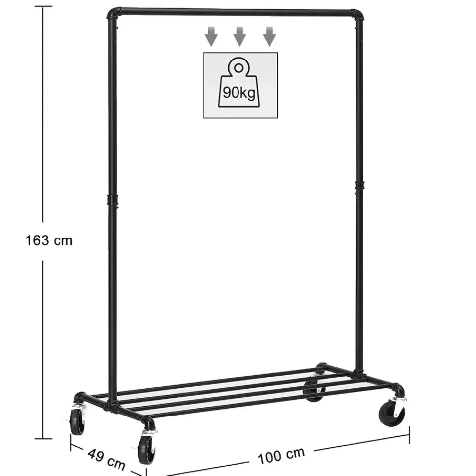 ACAZA Mobiel kledingrek - 1 rail - zwart Discount