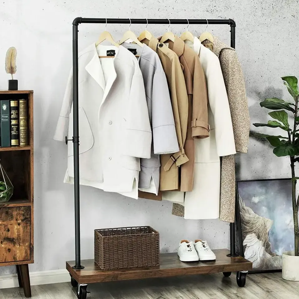 Merkloos Mobiel kledingrek - rustiek heavy-duty - 1 rail - industrieel design - bruin Outlet