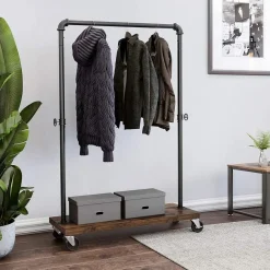 Merkloos Mobiel kledingrek - rustiek heavy-duty - 1 rail - industrieel design - bruin Outlet