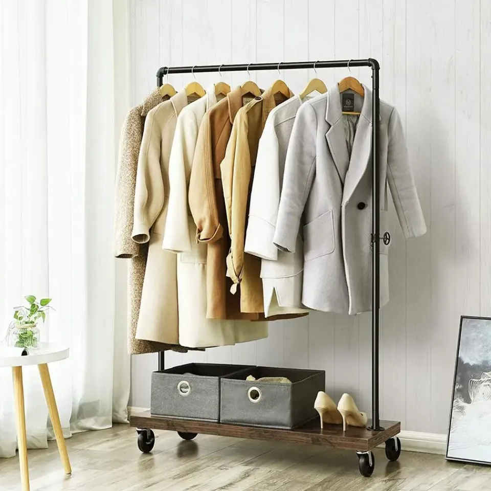 Merkloos Mobiel kledingrek - rustiek heavy-duty - 1 rail - industrieel design - bruin Outlet