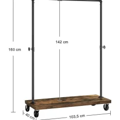 Merkloos Mobiel kledingrek - rustiek heavy-duty - 1 rail - industrieel design - bruin Outlet