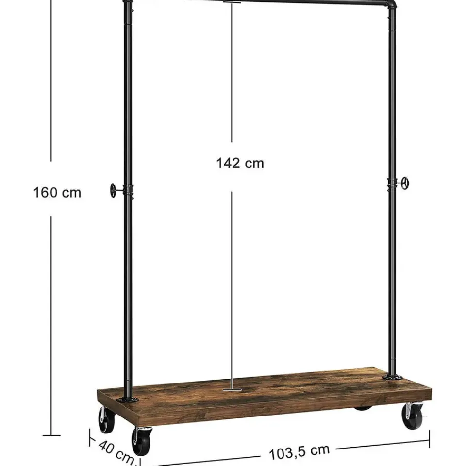 Merkloos Mobiel kledingrek - rustiek heavy-duty - 1 rail - industrieel design - bruin Outlet