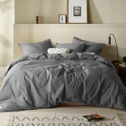 Moodit Dekbedovertrek Basil Grey - Tweepersoons - 200 x 220 cm - Katoen Clearance