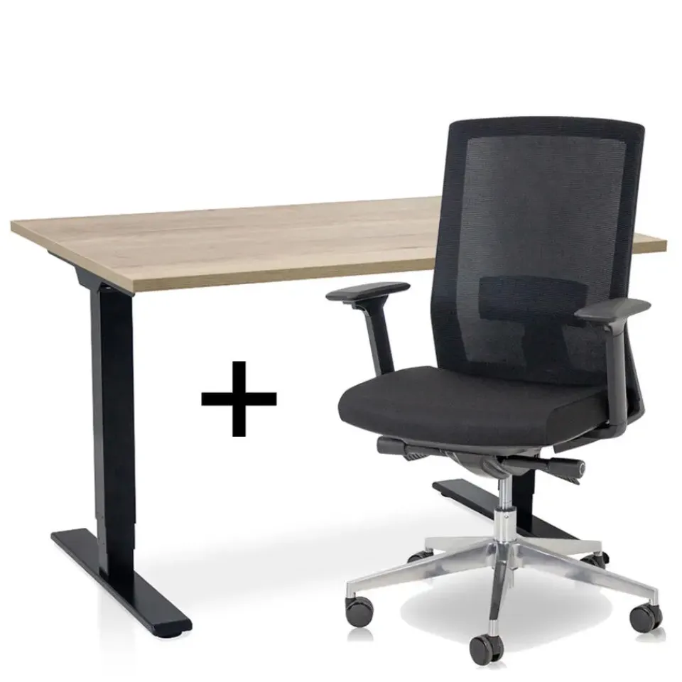 MRC COMFORT Set - Zit-sta bureau + stoel - 120x80 - robuust eiken