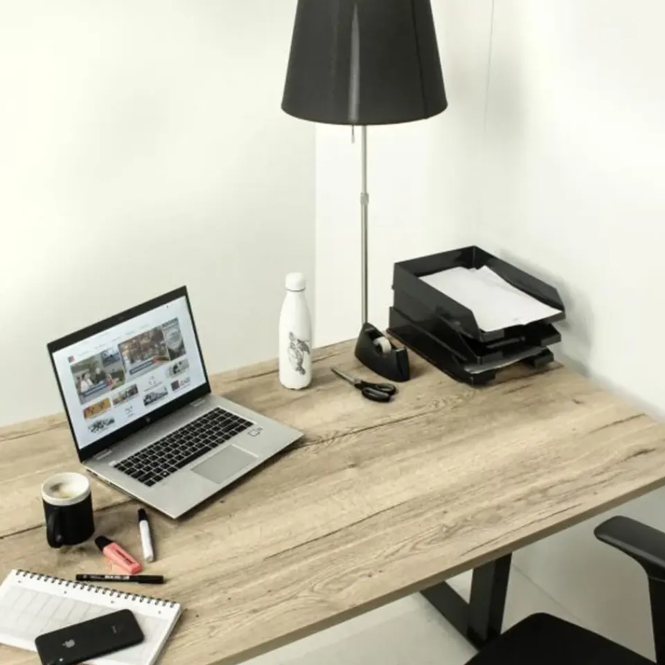 MRC EASY Set - Zit-sta bureau + bureaustoel - 140x80 - robuust eiken Outlet