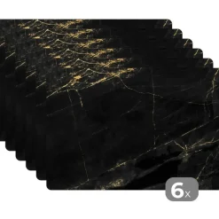 MuchoWow Placemat (6stuks) 45x30cm Marmer look Luxe Zwart Goud New