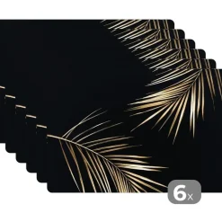 MuchoWow Placemat (6stuks) 45x30cm Bladeren Planten Goud Zwart Clearance