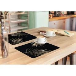 MuchoWow Placemat (6stuks) 45x30cm Bladeren Planten Goud Zwart Clearance